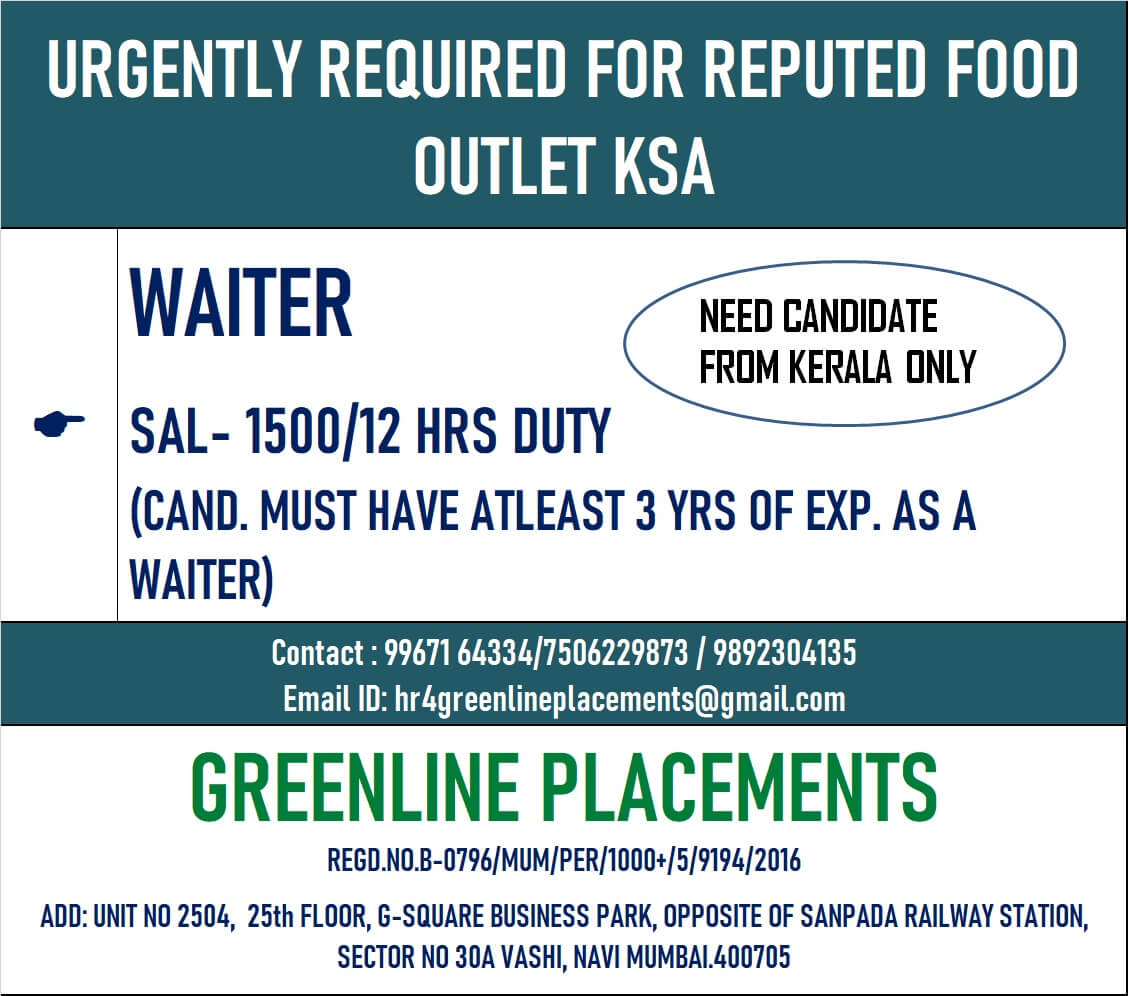 URGENTLY REQUIRED FOR FOOD OUTLET COMPANY KSA