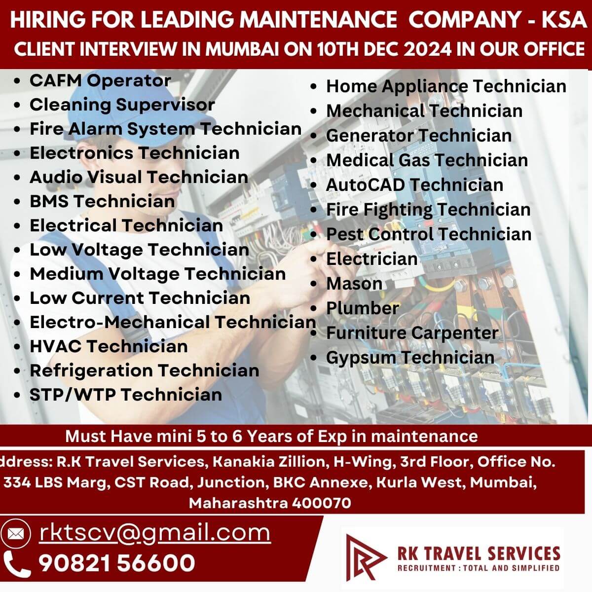 HIRING FOR LEADING MAINTENANCE COMPANY  – KSA