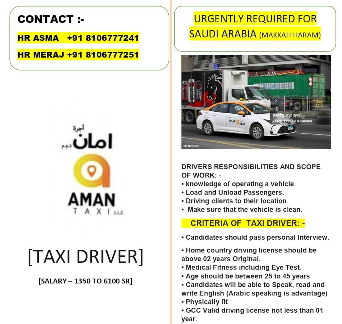 URGENTLY REQUIRED FOR SAUDI ARABIA (MAKKAH HARAM)