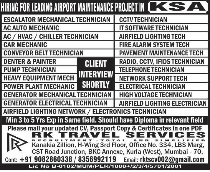 HIRING FOR LEADING AIRPORT MAINTENANCE PROJECT IN KSA