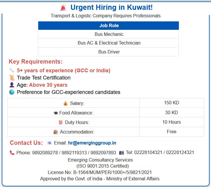 Hiring for Transport & Logistic Company in Kuwait - Shortlisting in Progress