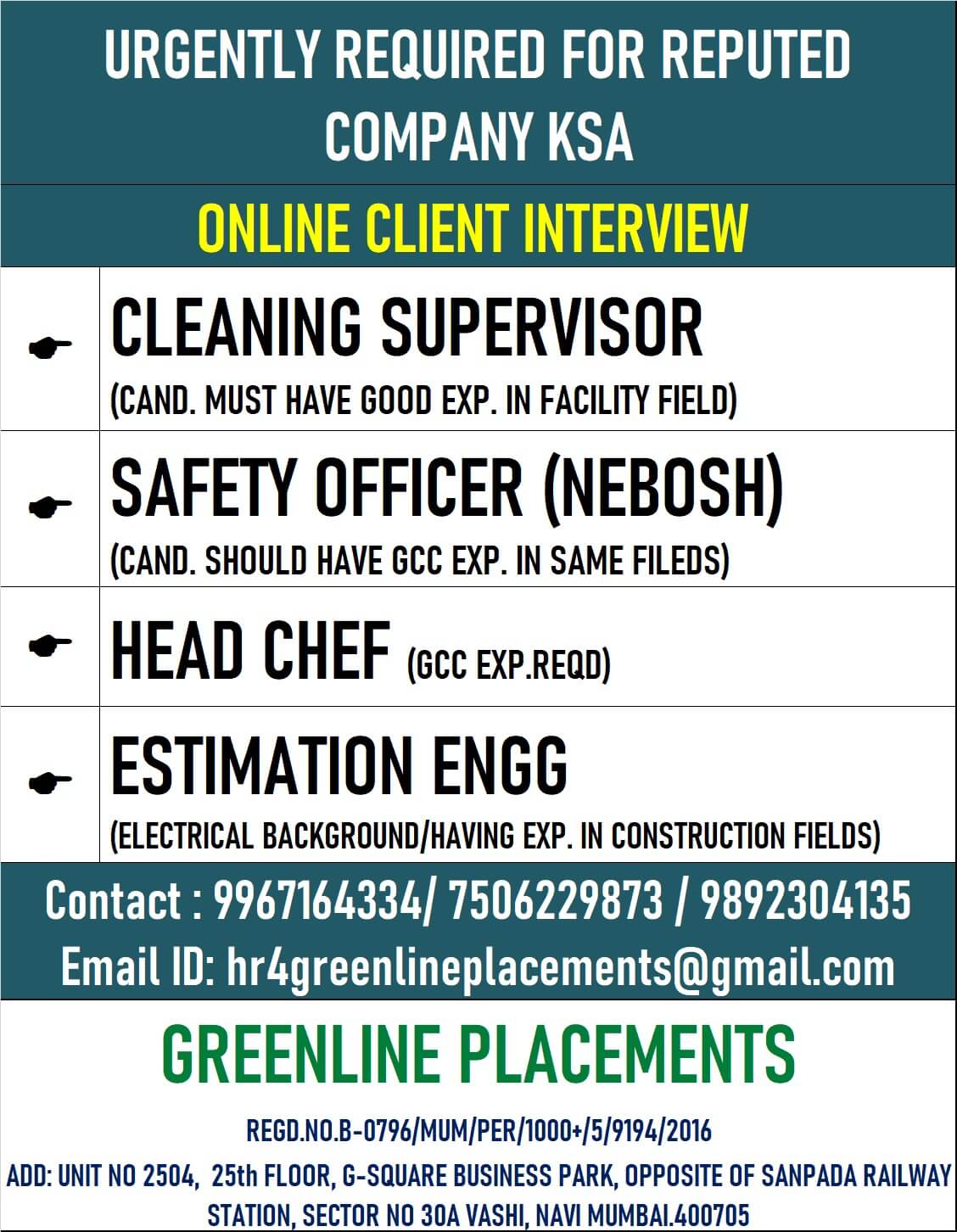 URGENTLY REQUIRED FOR REPUTED COMPANY KSA