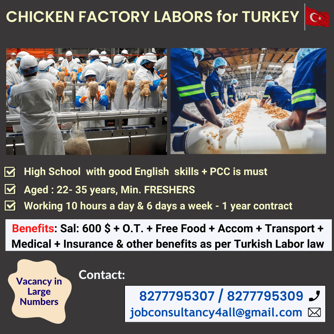 hiring FACTORY HELPERS for TURKEY