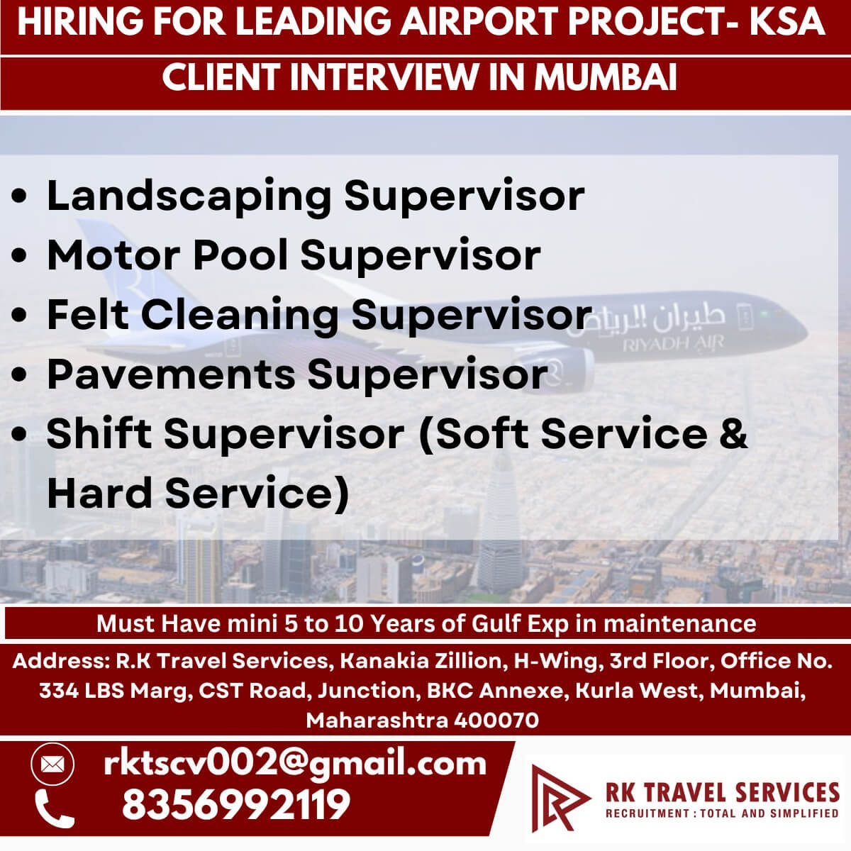 HIRING FOR LEADING AIRPORT PROJECT- KSA