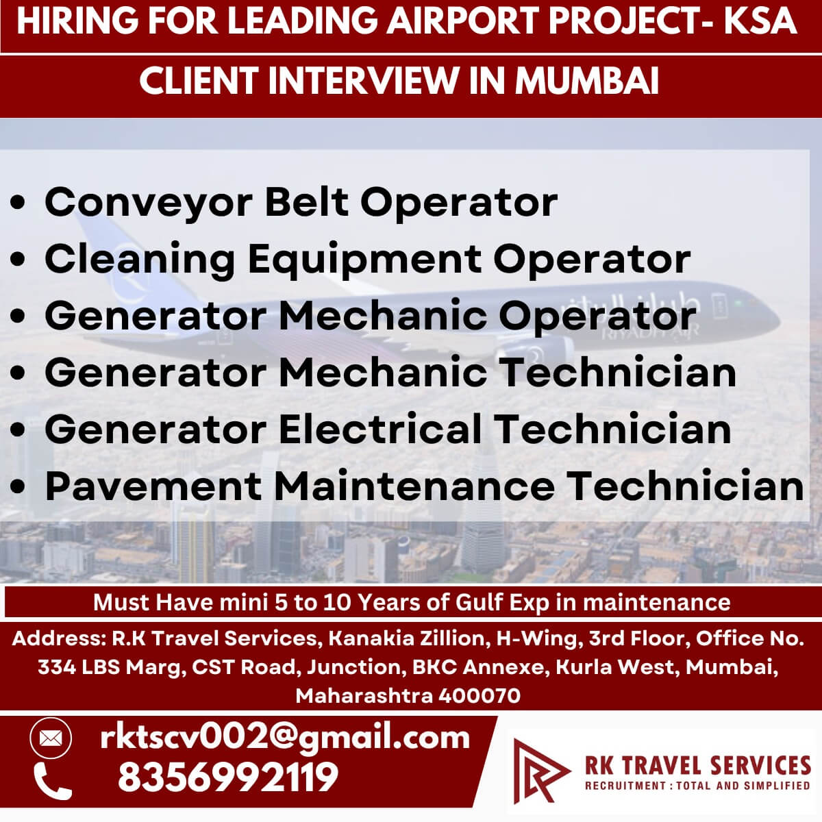 HIRING FOR LEADING AIRPORT PROJECT- KSA