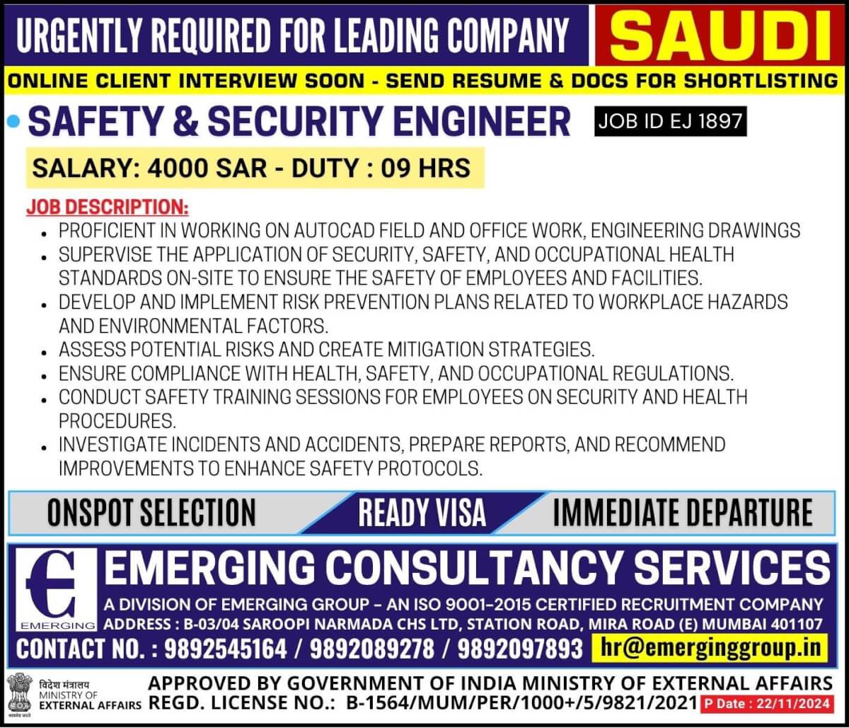 Urgently Required for Leading Company in Saudi Arabia -