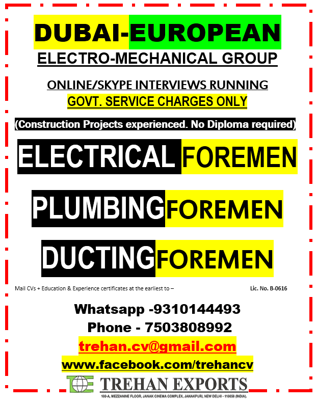 FOREMEN - ELECTRICAL/PLUMBING/DUCTING