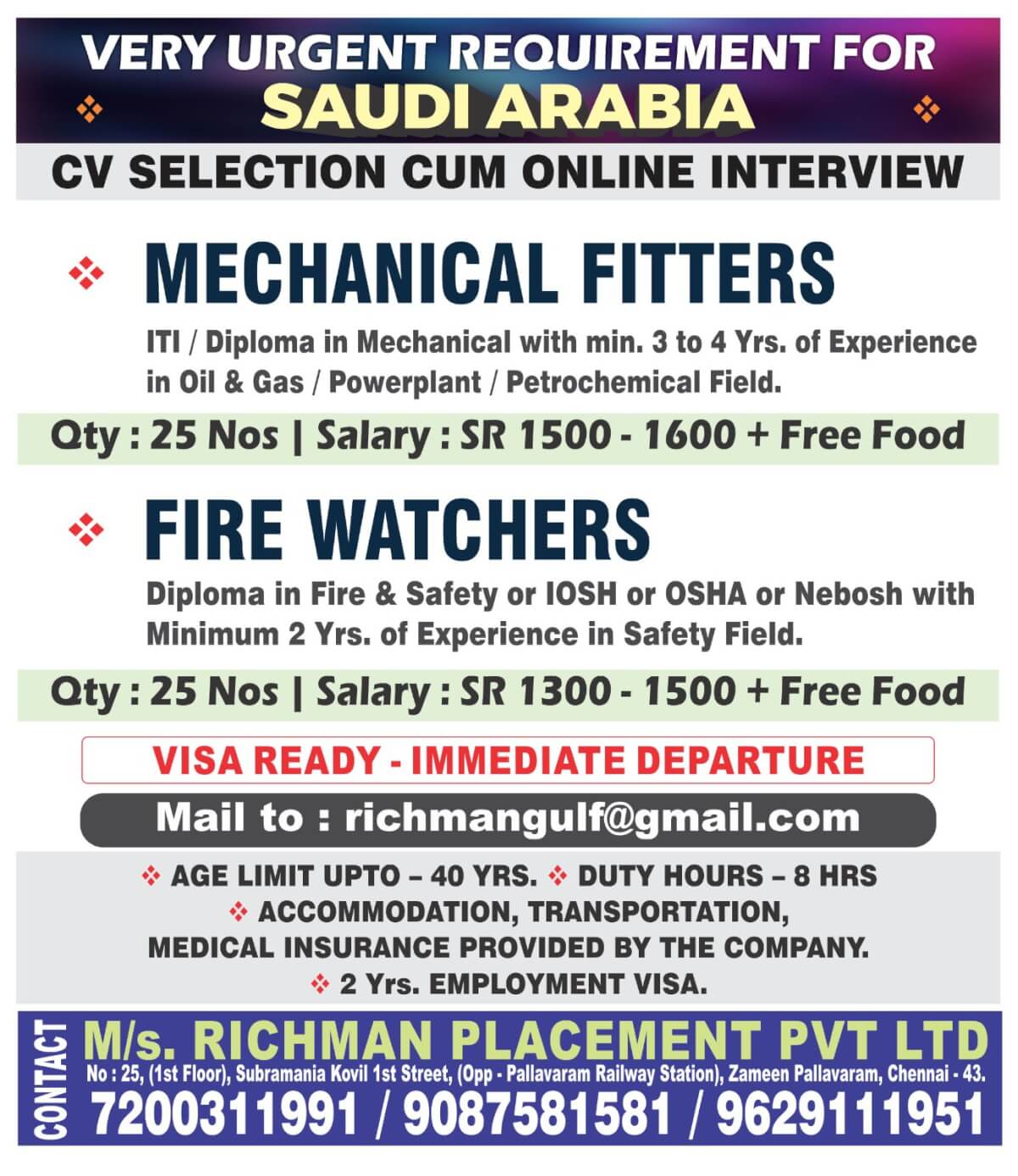 URGENTLY REQUIRED FOR A LEADING COMPANY IN SAUDI ARABIA