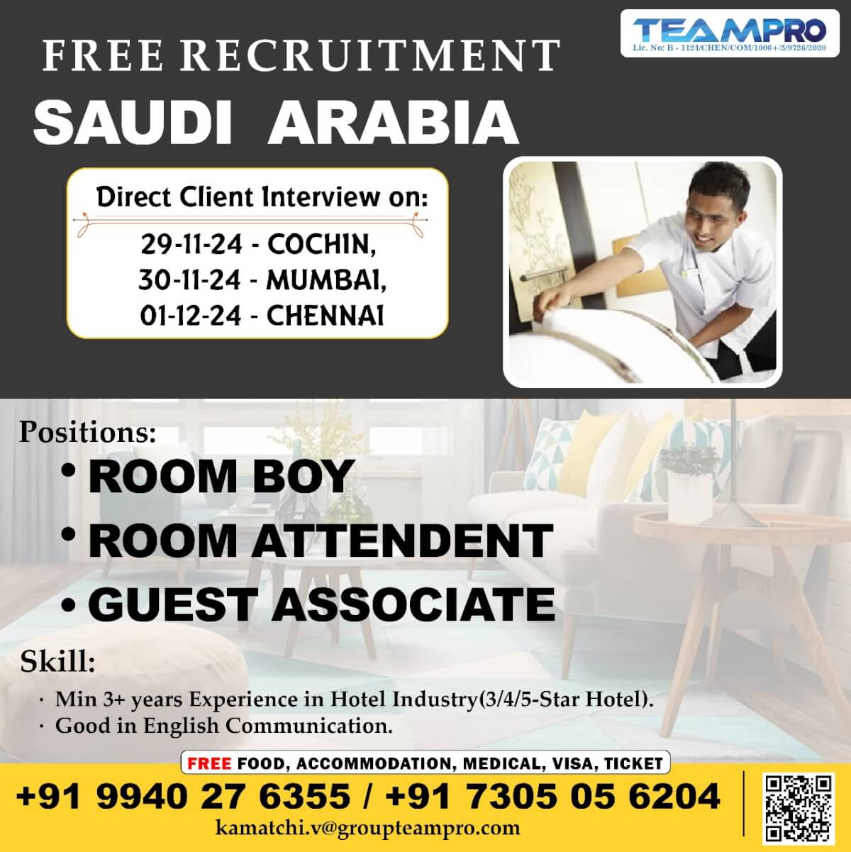 Free recruitment for Saudi Arabia ,Direct interview @ cochin, Mumbai, Chennai