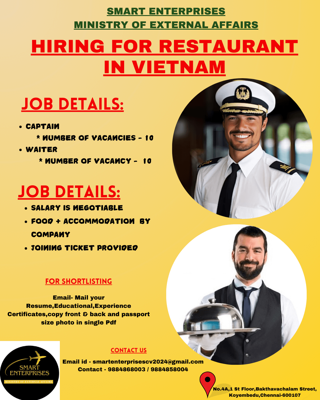 URGENT REQUIREMENT FOR RESTAURANT FOR VIETNAM