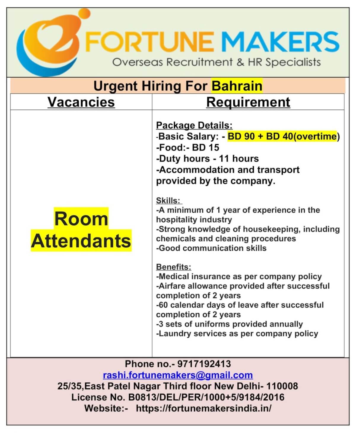 vacancy for BAHRAIN