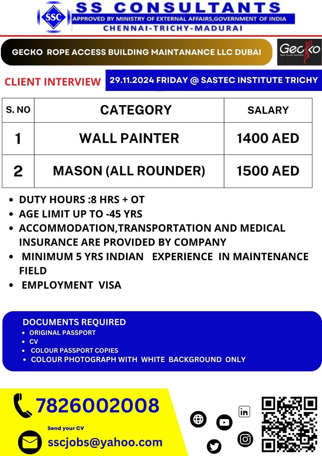 Urgent Hiring for Wall Painters & All-Rounder Masons in Dubai - Client Interview on 29th November 2024!