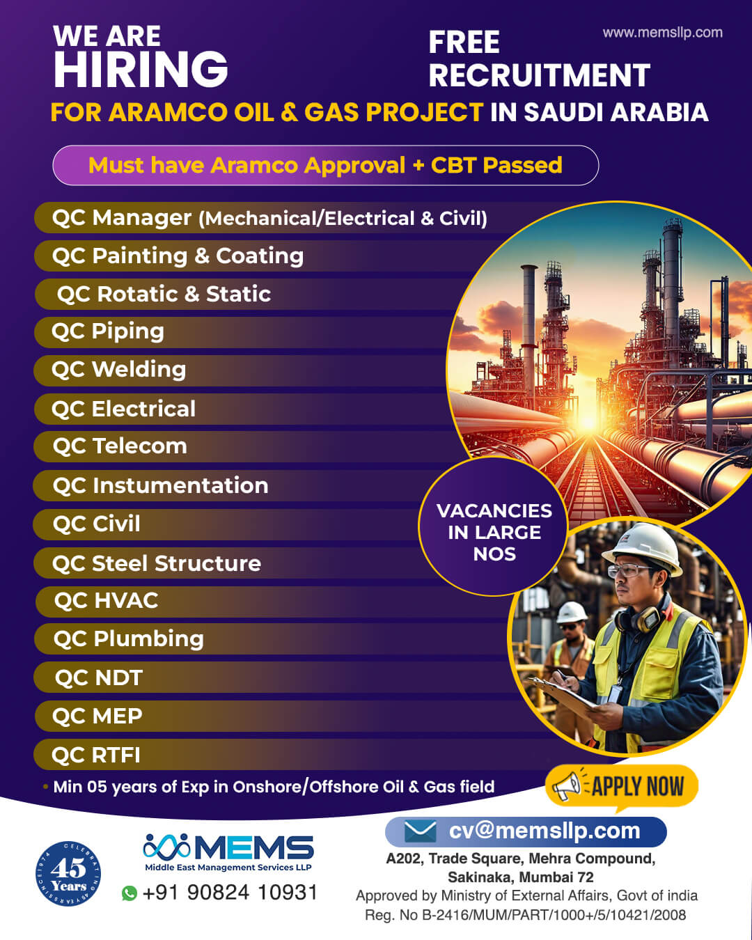 We're Hiring for Aramco Oil & Gas Projects in Saudi Arabia! 🌍✨