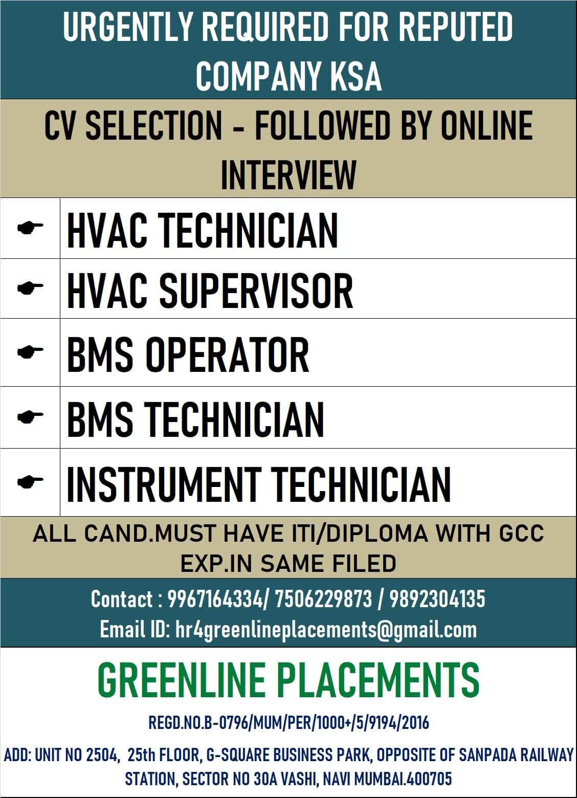 URGENTLY REQUIRED FOR REPUTED COMPANY KSA