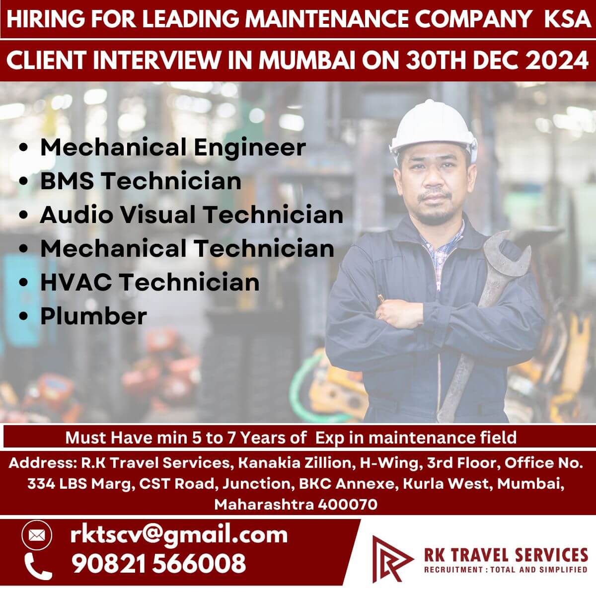 Hiring for Leading Maintenance Company -  KSA