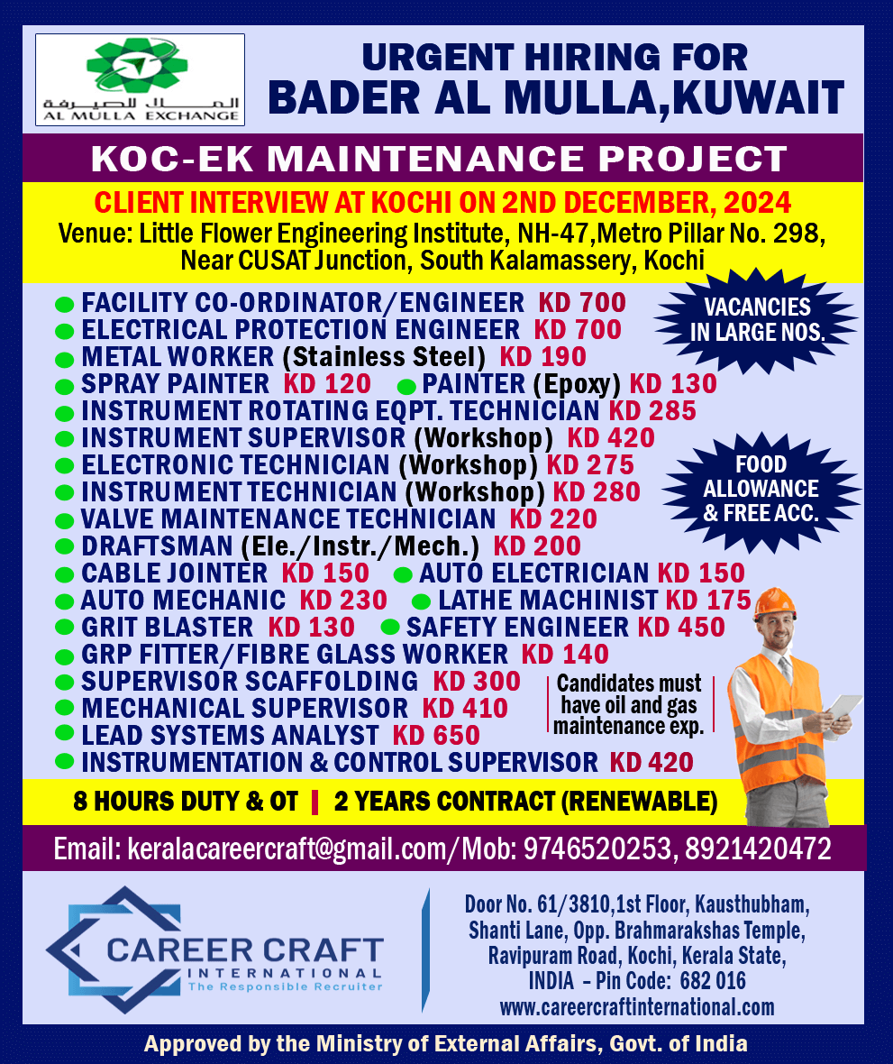 Client Interview at Kochi on 2nd November, 2024 for Bader Al Mulla, Kuwait -