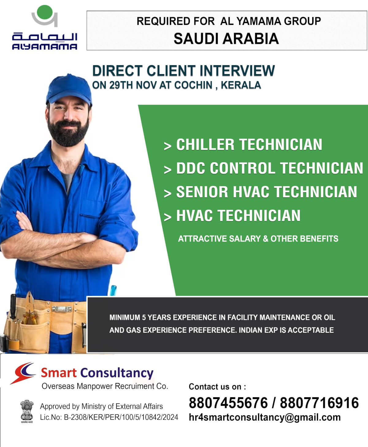 Al Yamama Group SAUDI ARABIA. DIRECT CLIENT INTERVIEW ON 29TH NOV AT COCHIN , KERALA