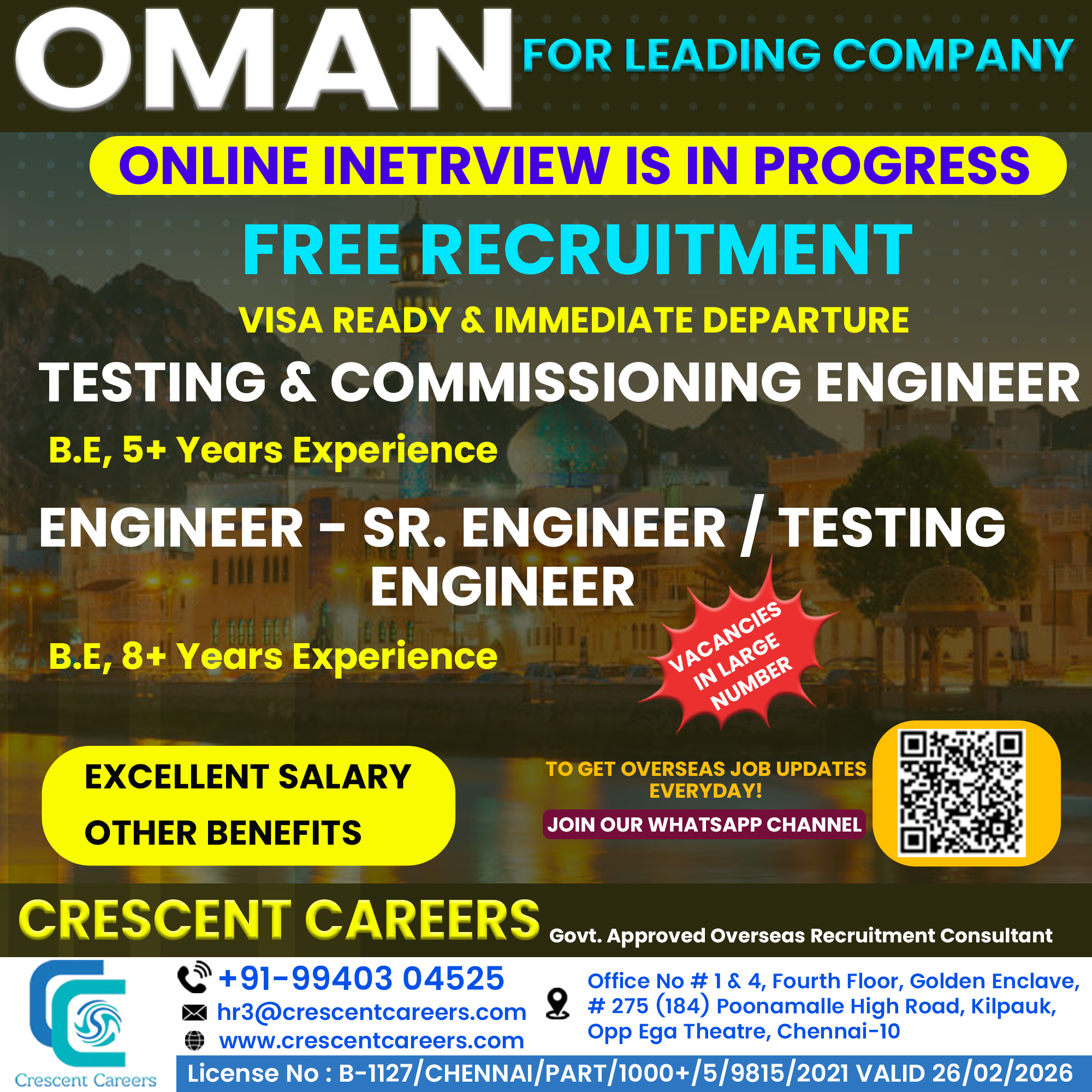 TESTING & COMMISSIONING ENGINEER  / ENGINEER-SENIOR ENGINEER / TESTING ENGINEER