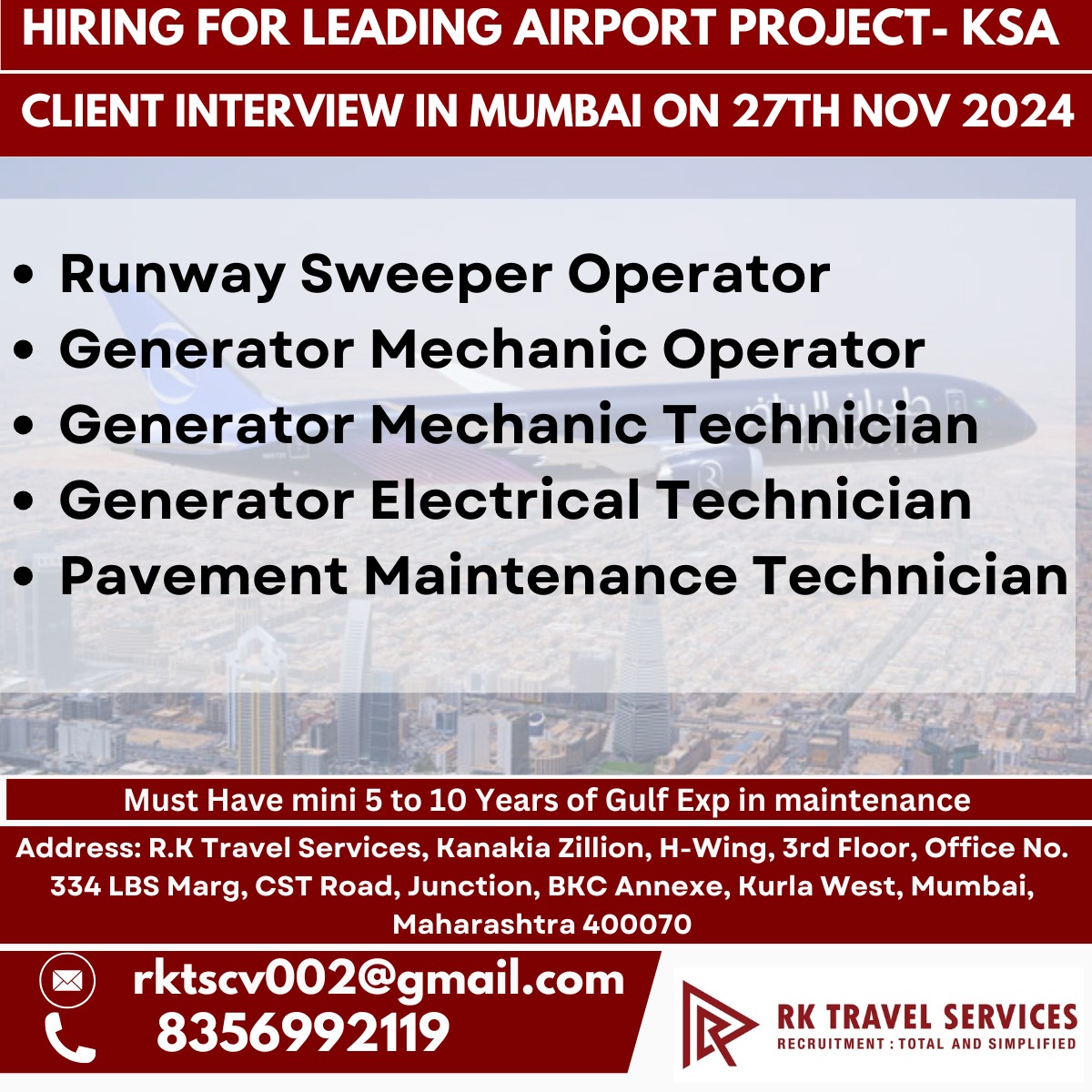 HIRING FOR LEADING AIRPORT PROJECT- KSA