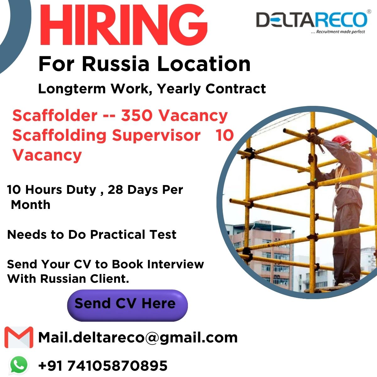 Huge Vacancy for SCAFFOLDERS - 350 POSITION