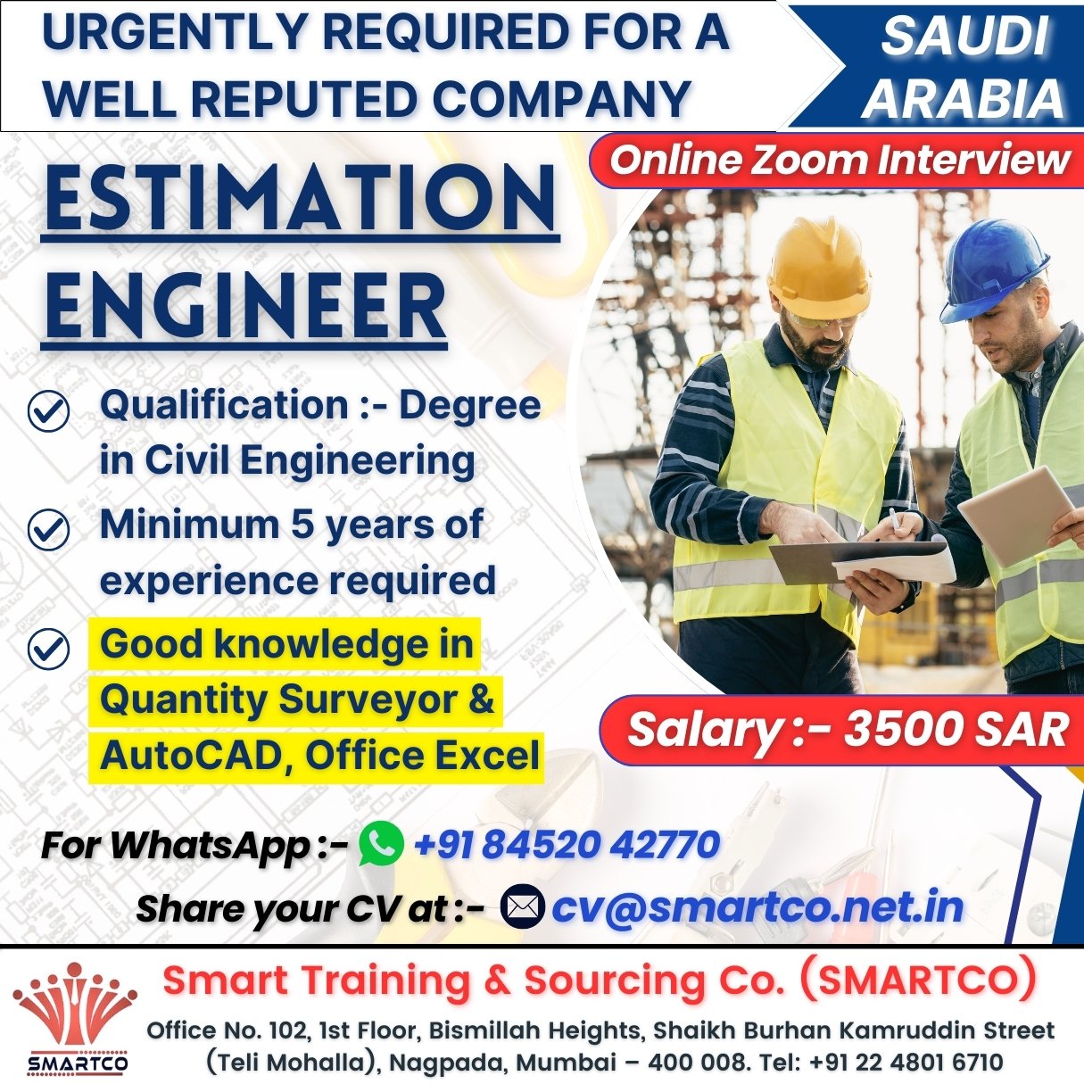 URGENTLY REQUIRED FOR A WELL REPUTED COMPANY - SAUDI ARABIA