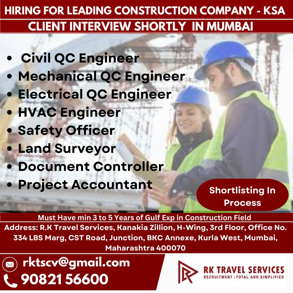 Hiring for Leading Construction COMPANY - KSA