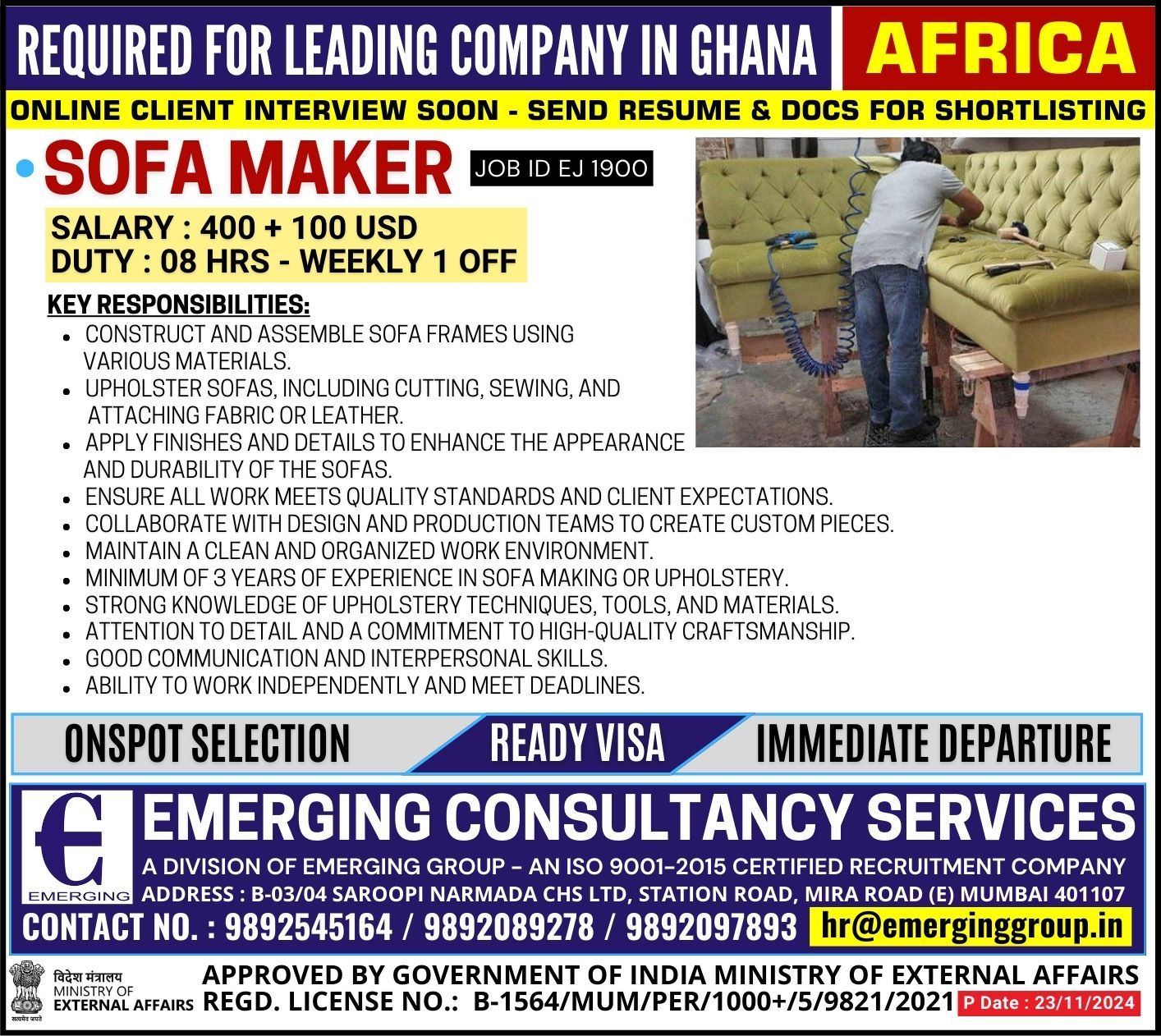 Urgently Required for Leading Company in Ghana  Africa