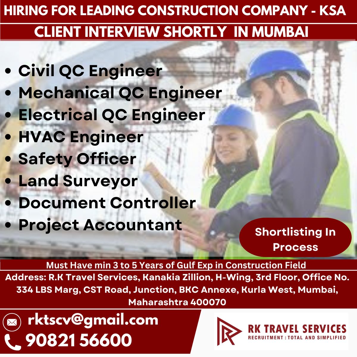 Hiring for Leading Construction COMPANY - KSA