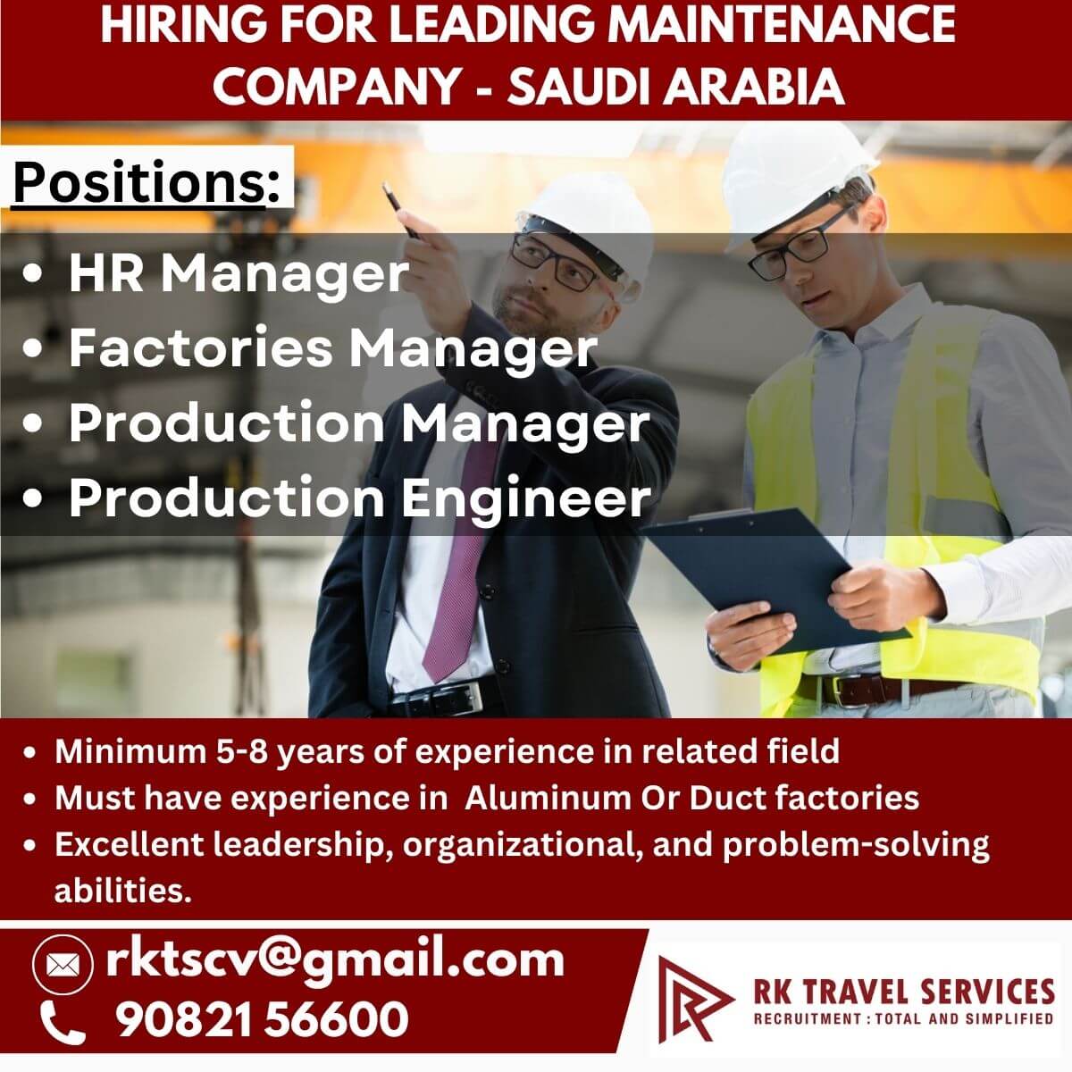 hiring for Leading Maintenance Company - Saudi Arabia