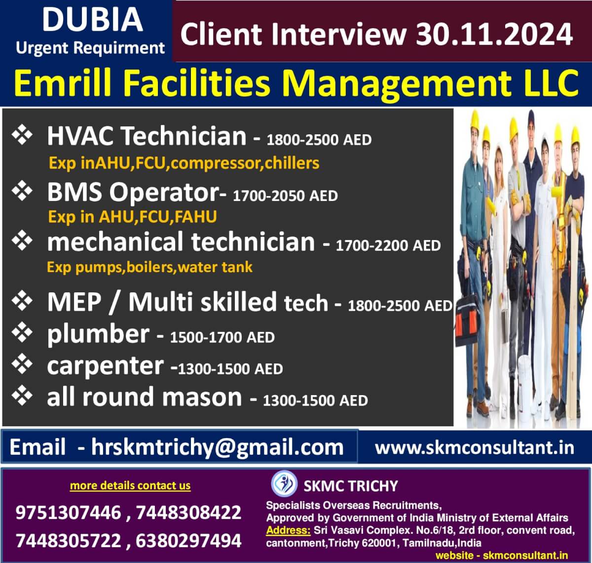 URGENT REQUIREMENT - DUBAI EMRILL FACILITY MANAGEMENT