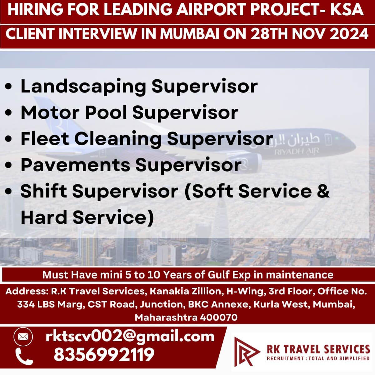 HIRING FOR LEADING AIRPORT PROJECT- KSA