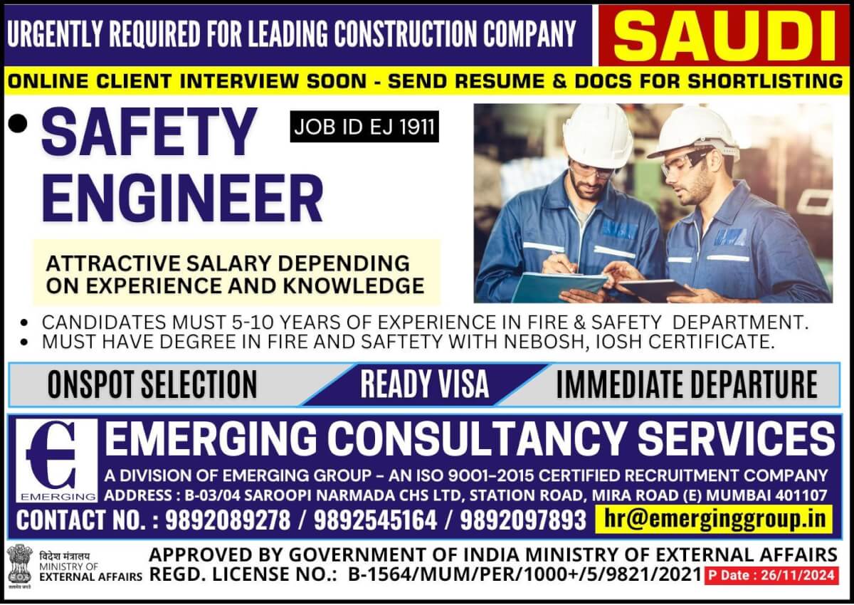 Urgently Required for Leading Construction Company in Saudi Arabia