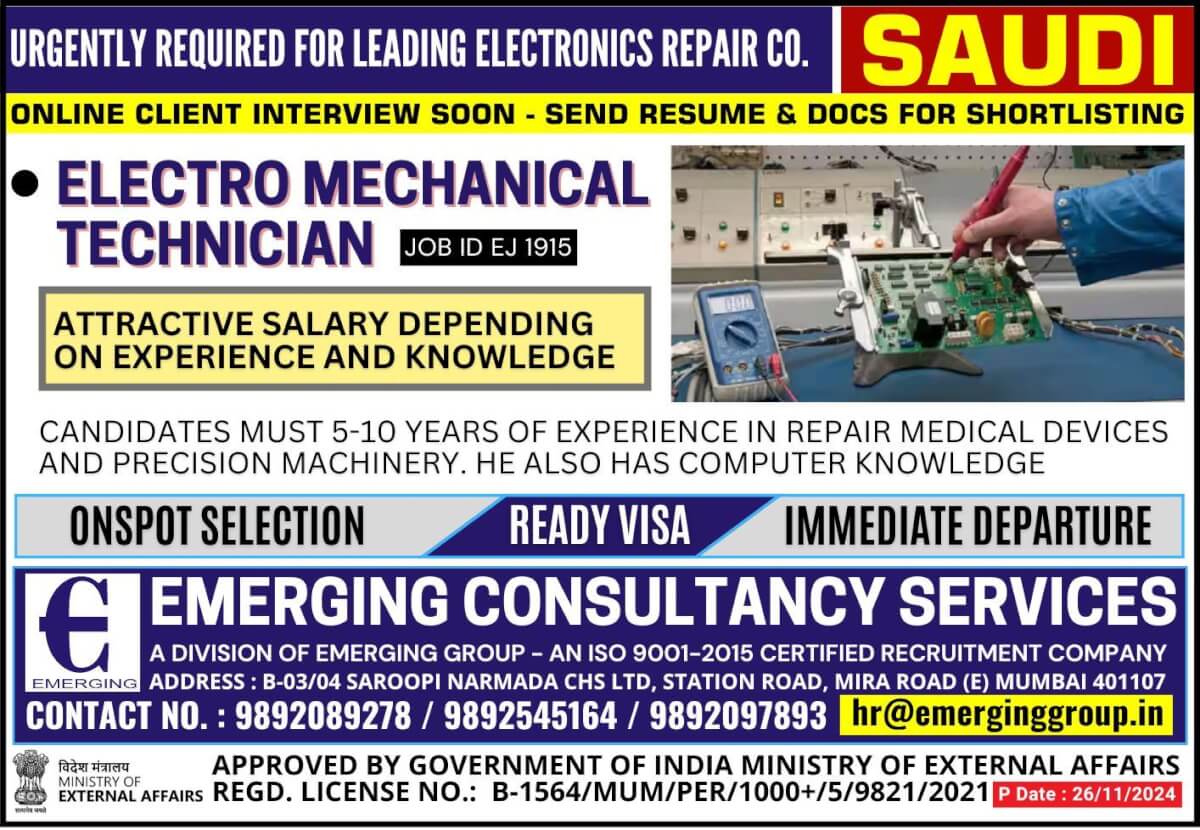 Urgently Required for Leading Electronics Repair Company in Saudi Arabia