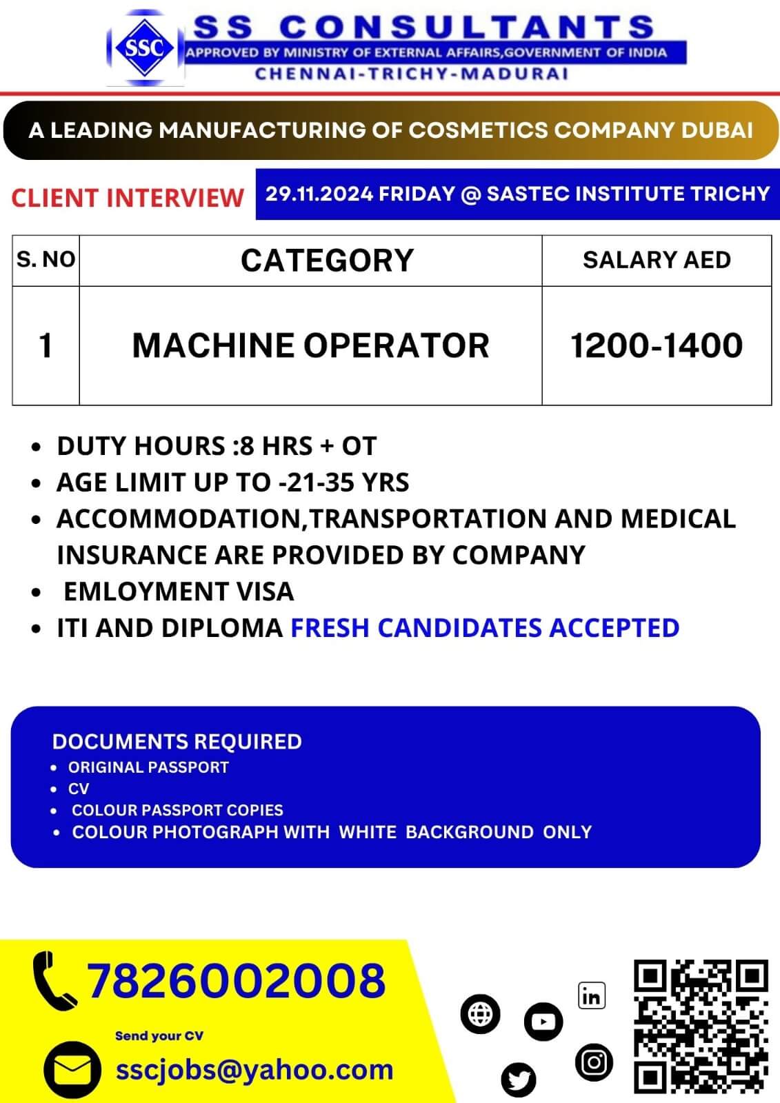 Urgent Hiring for Machine Operators in Dubai - High Salary, Free Accommodation & Benefits - Apply Now!