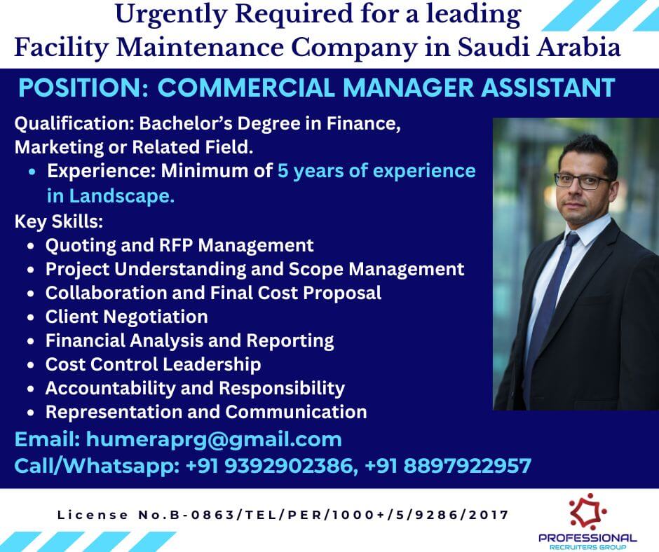 We are hiring for leading Facility Maintenance Company in Saudi Arabia