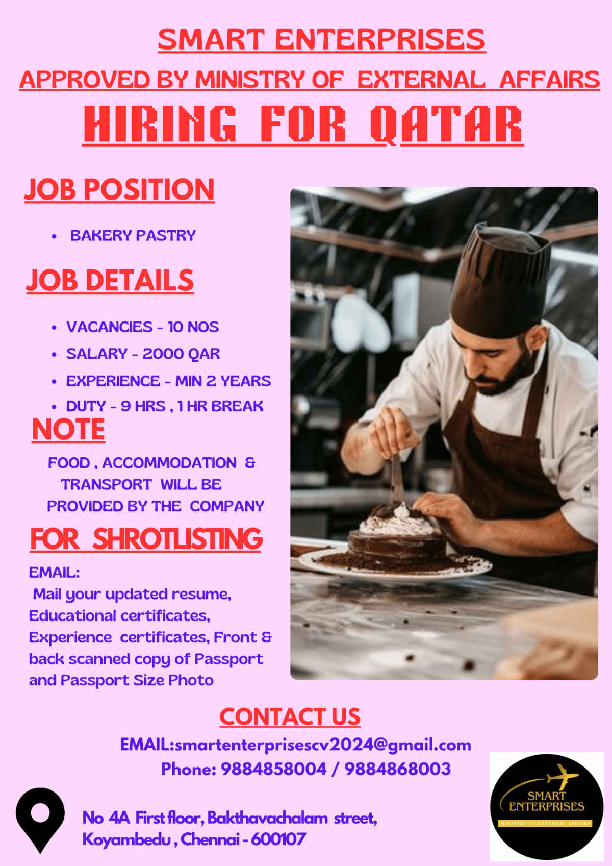 URGENT HIRING FOR BAKERY PASTRY IN QATAR