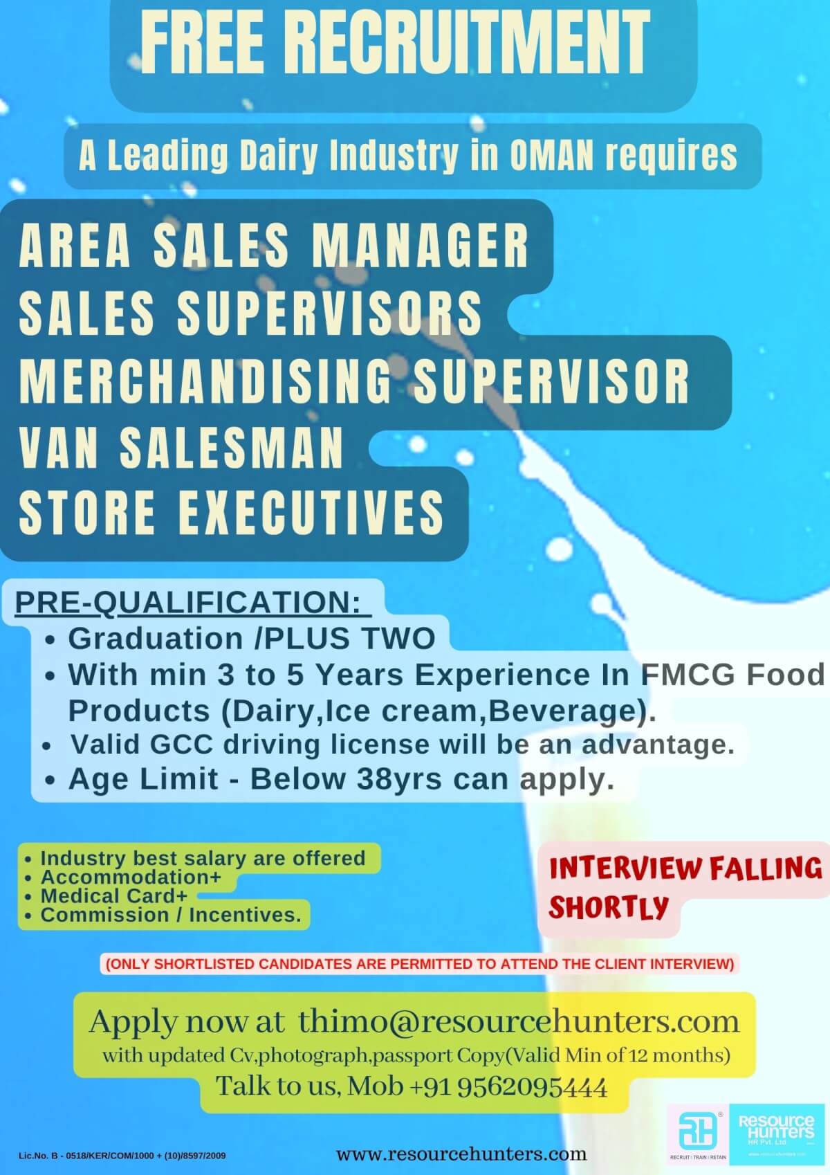 VAN SALESMAN,AREA SALES MANAGER,STORE EXECUTIVES