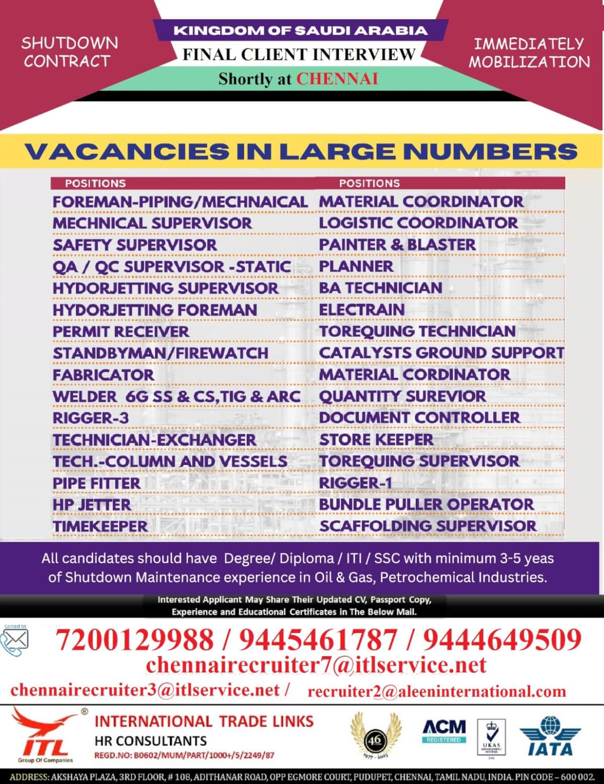 Shutdown JOb in Saudi Arabia