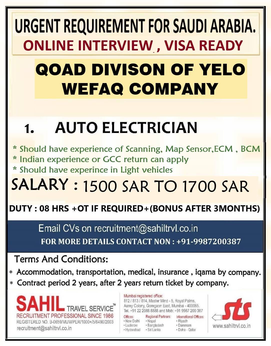 urgently required for rental car company in riyadh, saudi arabia.