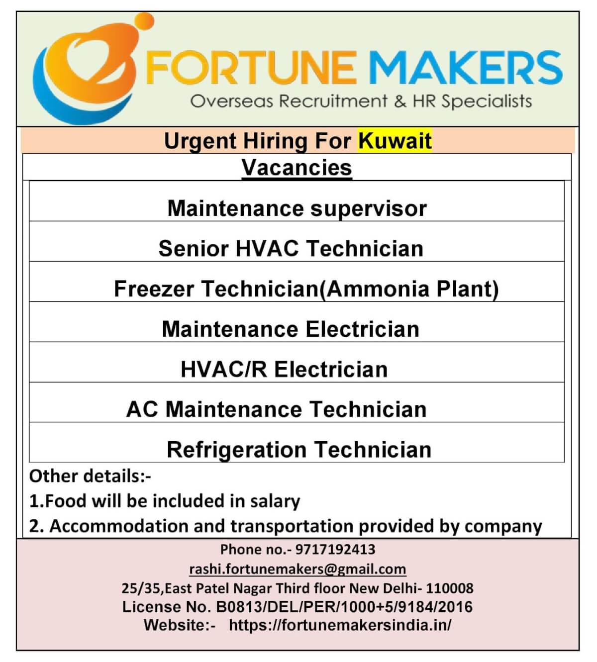 Vacancy for KUWAIT