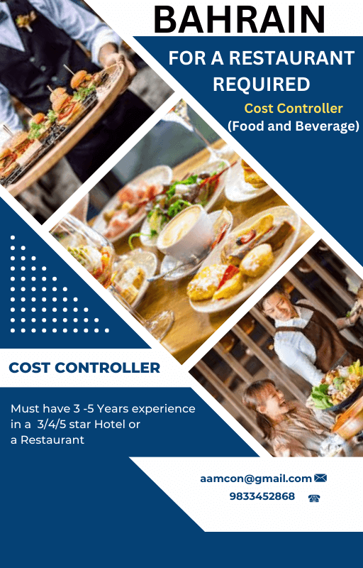 Cost Controller Food & Beverage for Bahrain