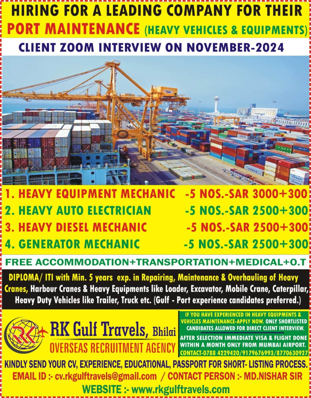 HIRING FOR A LEADING PORT MAINTENANCE COMPANY - SAUDI ARABIA.