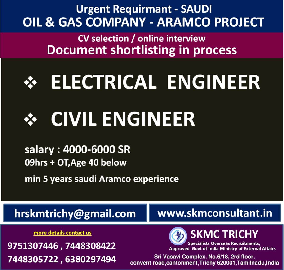 URGENT REQUIREMENT - SAUDI OIL & GAS ARAMCO PROJECT