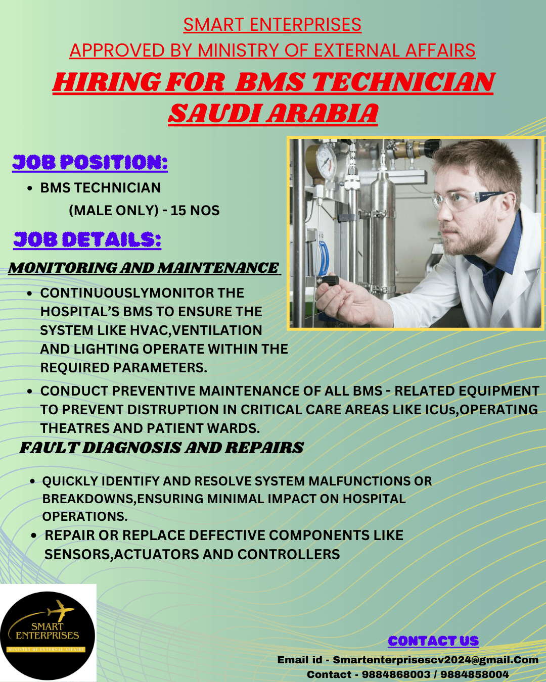 URGENT HIRING BMS TECHNICIAN SAUDI ARABIA