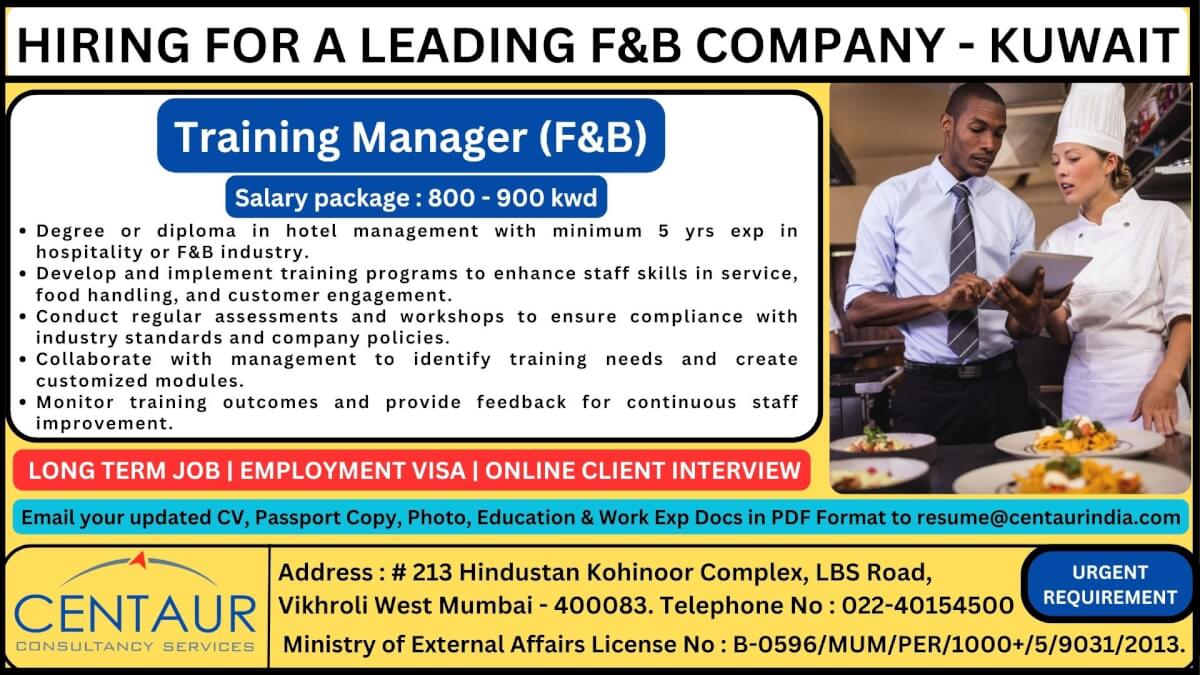 HIRING FOR A LEADING F&B COMPANY - KUWAIT