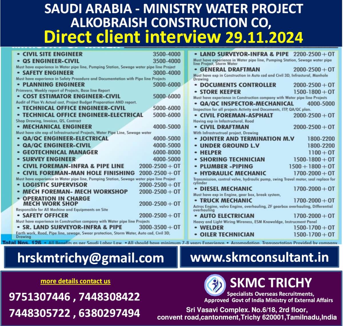 urgent requirement - saudi arabia - ministry water project