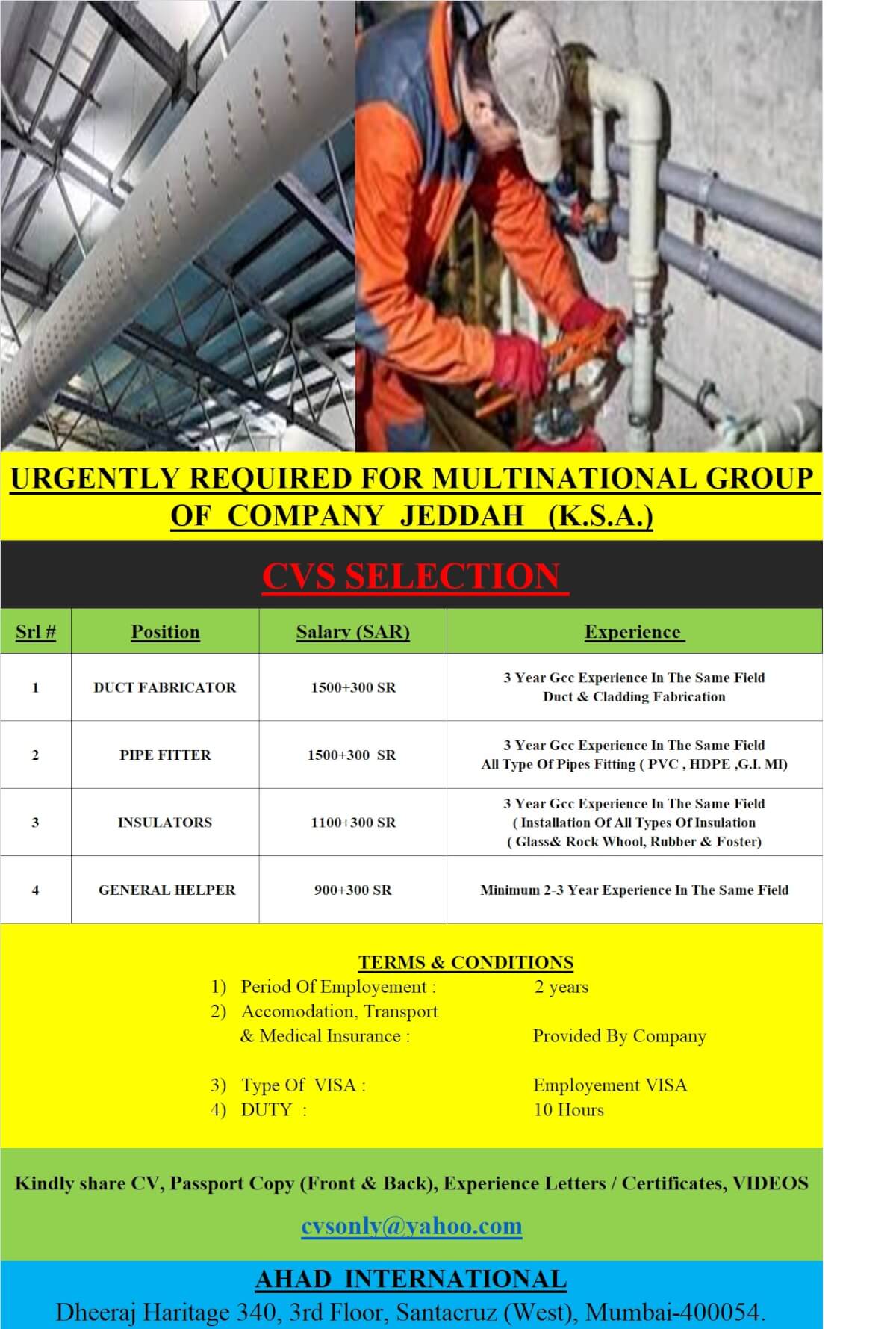 URGENTLY REQUIRED FOR MULTINATIONAL GROUP OF COMPANY JEDDAH K.S.A.