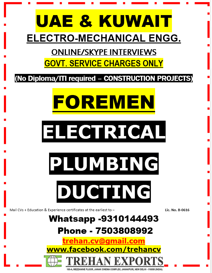 FOREMEN - ELECTRICAL PLUMBING DUCTING