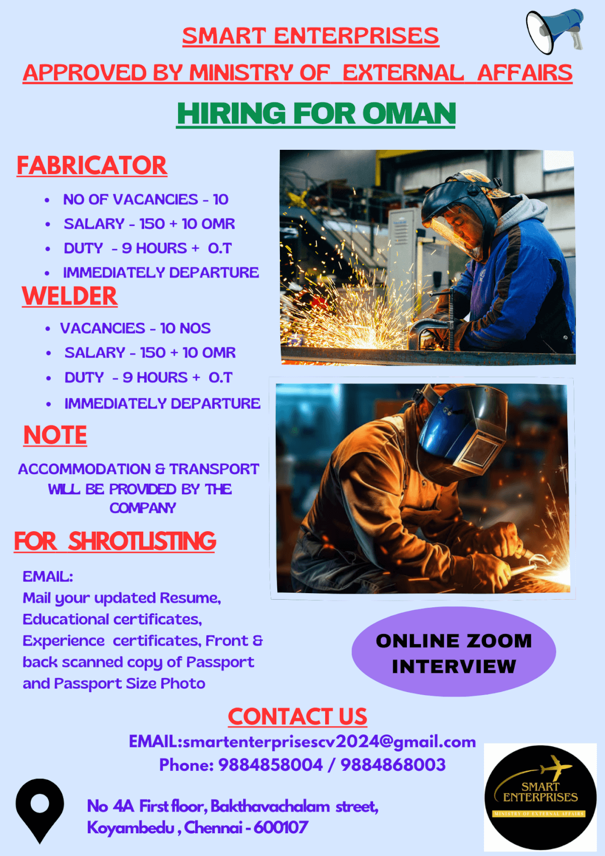 URGENT HIRING  FOR FABRICATORS AND WELDERS IN OMAN