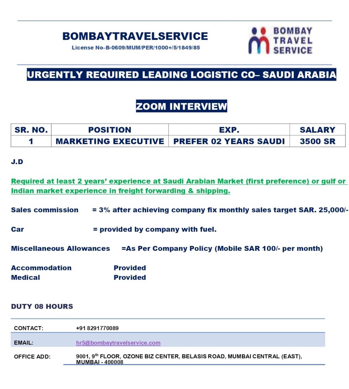 Urgent Hiring  For Saudi Arabia For Leading Logistic Co